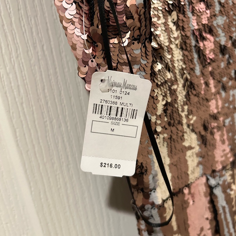 Neiman Marcus Gold Sequin Flutter Sleeve Mini Dre… - image 3